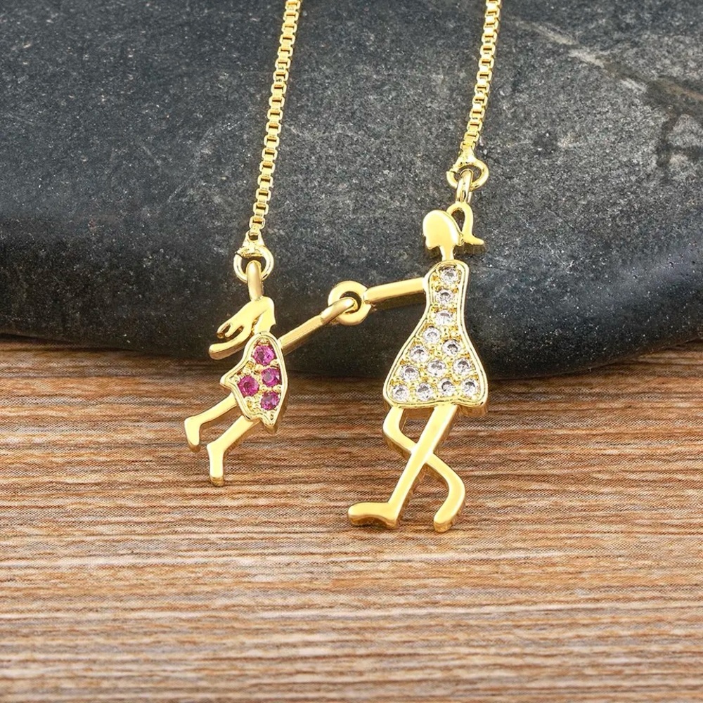 Mom Daughter necklace chain choker cubic zirconia jewelry